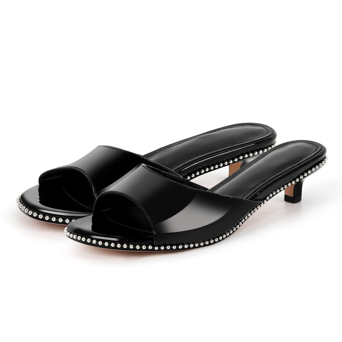 Round Toe Rivet Kitten Heel Mules - Onlymaker Customer Favorite