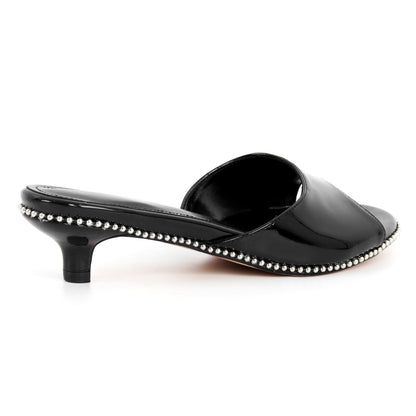 Round Toe Rivet Kitten Heel Mules - Onlymaker Customer Favorite