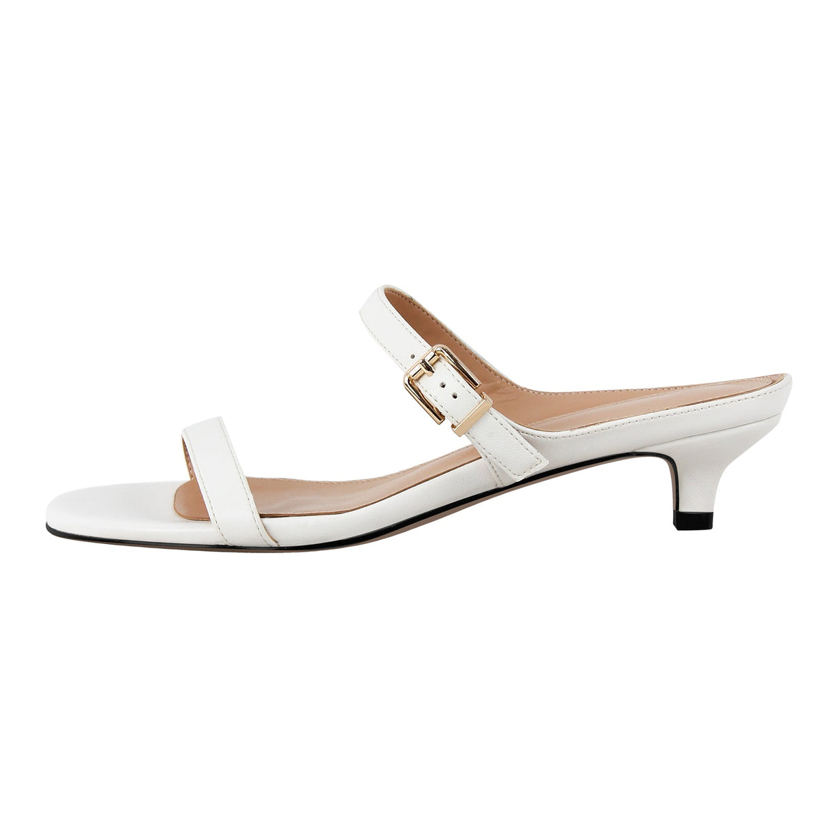 Round Toe Buckle Kitten Heel Sandals Mules - Onlymaker Smart Buy
