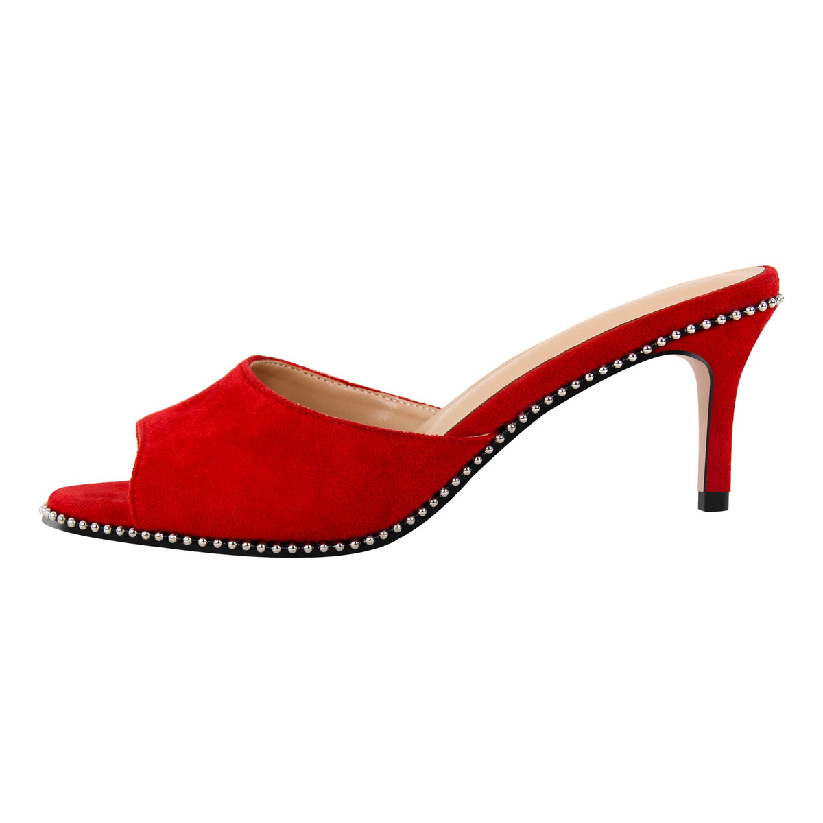 Round Toe Rivet Suede Stiletto Mules - Onlymaker Premium