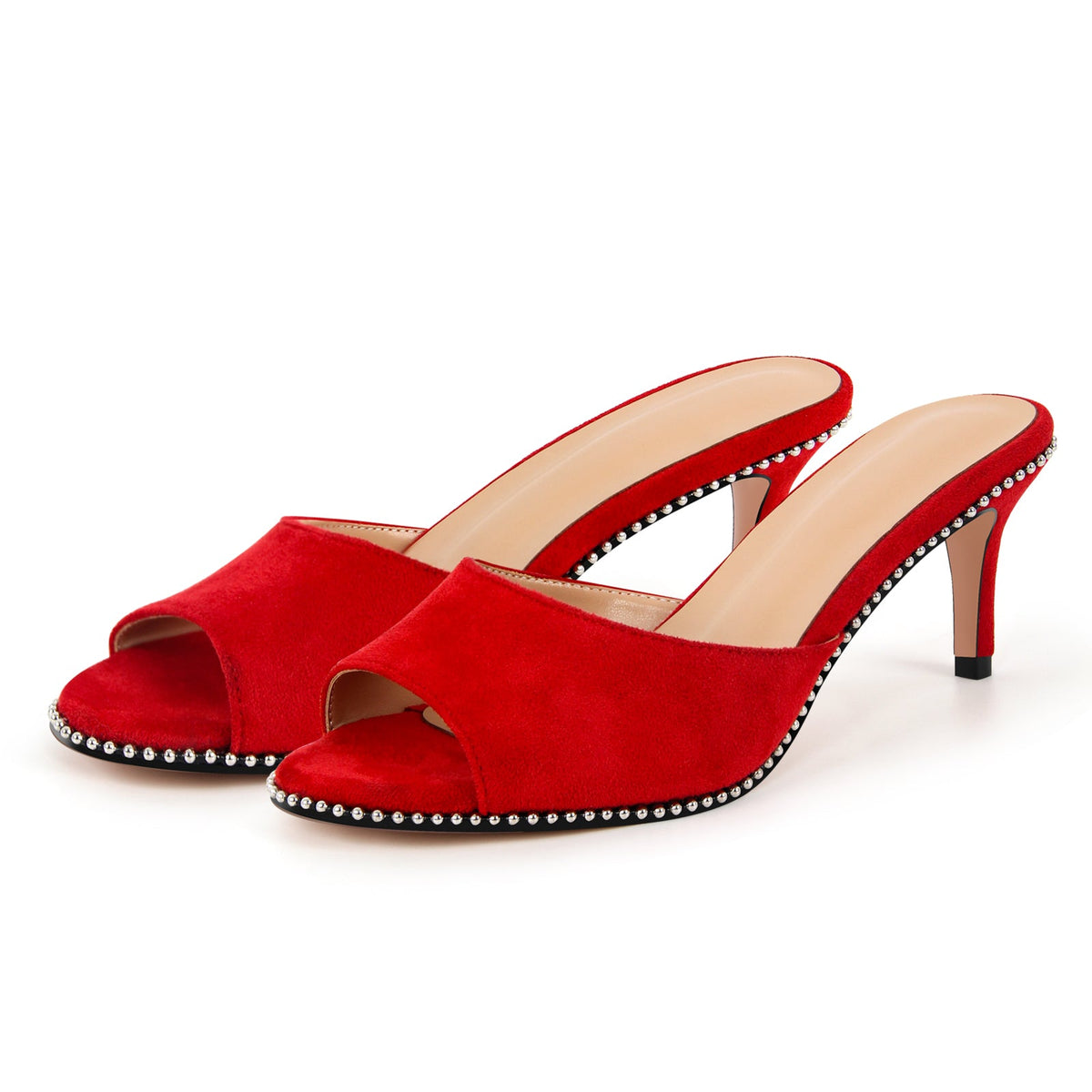 Round Toe Rivet Suede Stiletto Mules - Onlymaker Premium