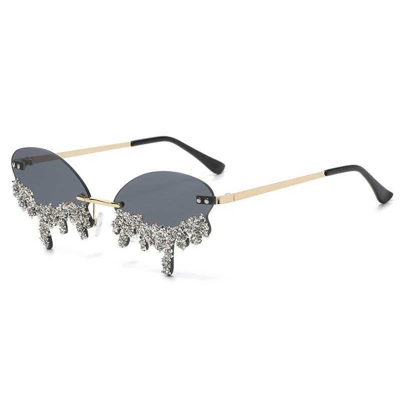 Rhinestone Tear Shape Rimless Sunglasses - Onlymaker Trending