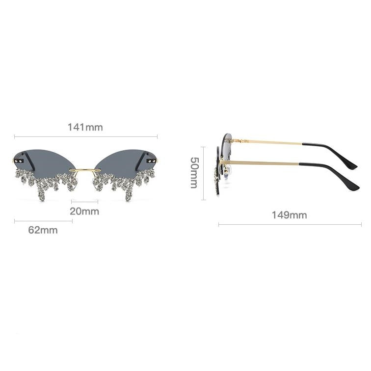 Rhinestone Tear Shape Rimless Sunglasses - Onlymaker Trending