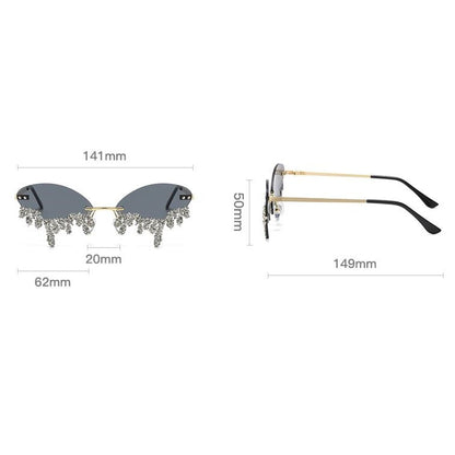 Rhinestone Tear Shape Rimless Sunglasses - Onlymaker Trending