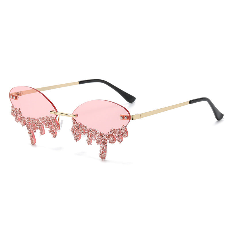 Rhinestone Tear Shape Rimless Sunglasses - Onlymaker Trending