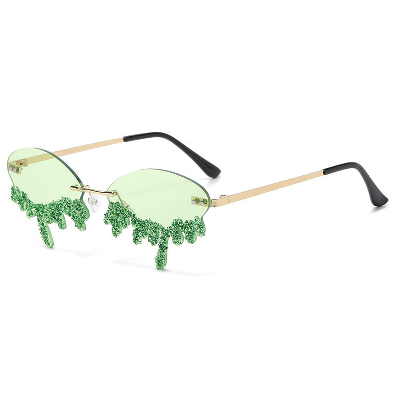 Rhinestone Tear Shape Rimless Sunglasses - Onlymaker Trending