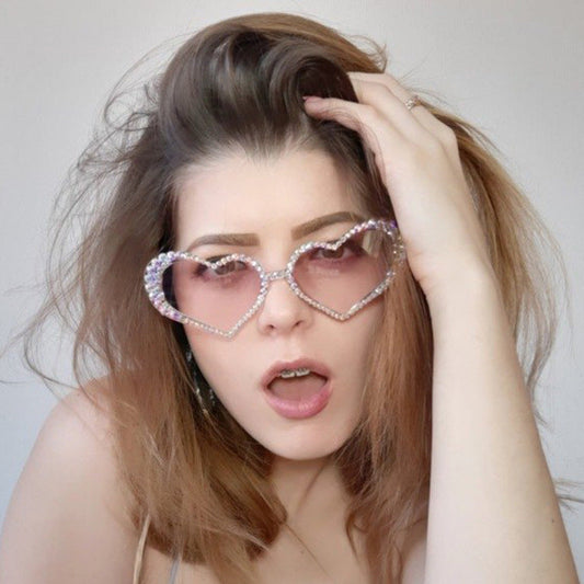 Gradient Rhinestone Heart Shape Sunglasses - Onlymaker Exclusive