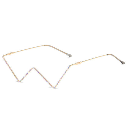 Rhinestone W Shape Sunglasses - Onlymaker Trending