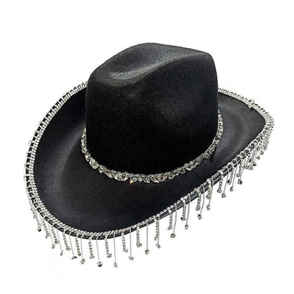 Black Fringe Rhinestone Cowboy Hat - Onlymaker Special Offer