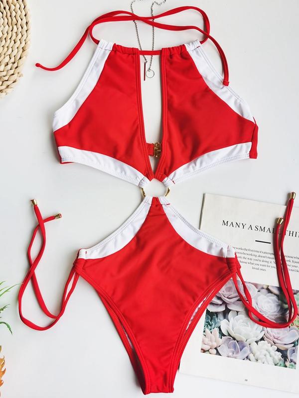 Keyhole Neckline Cut Out Strap Swimwear - Onlymaker Recommended