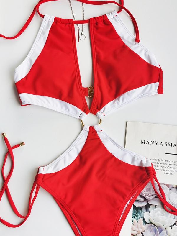Keyhole Neckline Cut Out Strap Swimwear - Onlymaker Recommended