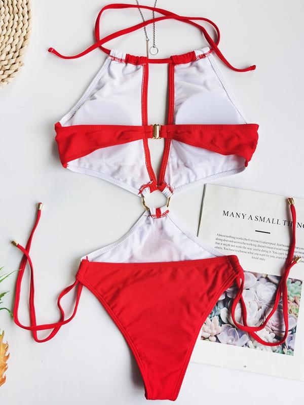 Keyhole Neckline Cut Out Strap Swimwear - Onlymaker Recommended