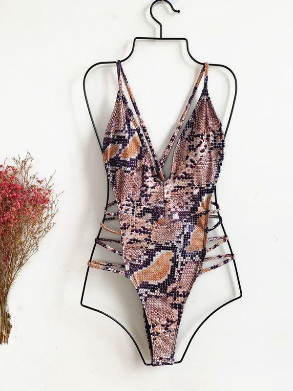 Serpent Printed Colourful Lace Up Swimwear - Onlymaker Popular