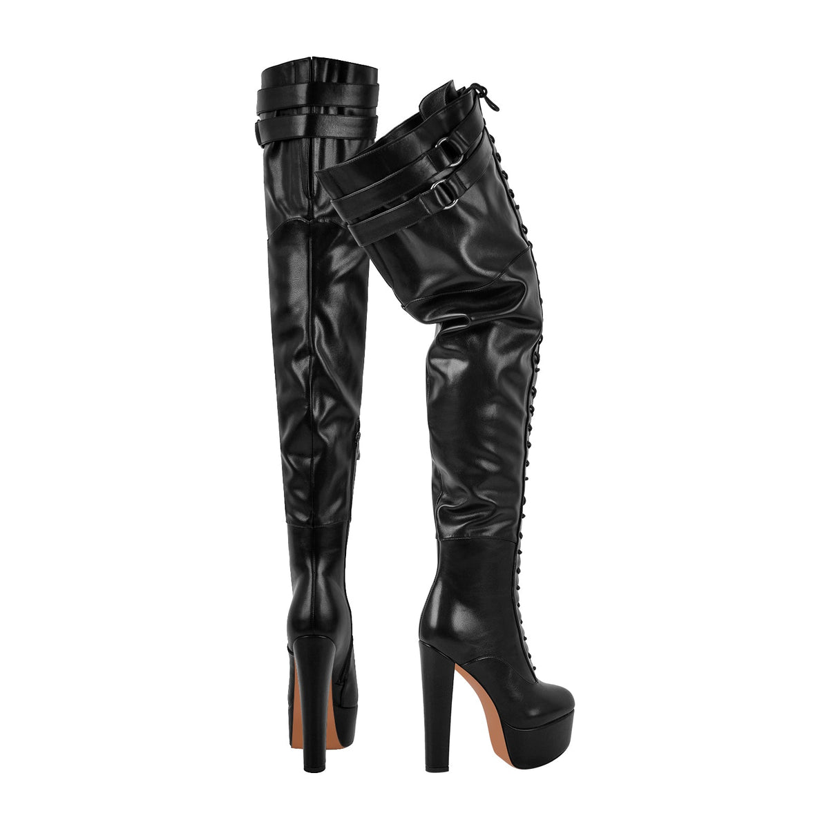 Platform Chunky Heel Lace-up Over The Knee Boots - Onlymaker Featured