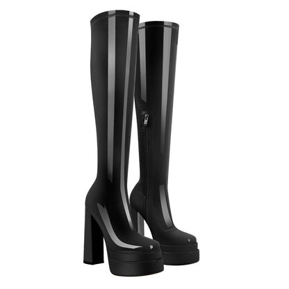 Patent Leather Platform Knee High Boots - Onlymaker Smart Buy