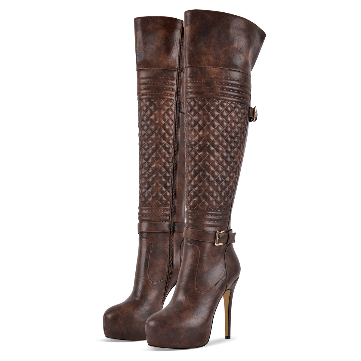 Platform Buckle Over The Knee Stiletto Boots - Onlymaker Best Price