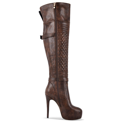 Platform Buckle Over The Knee Stiletto Boots - Onlymaker Best Price