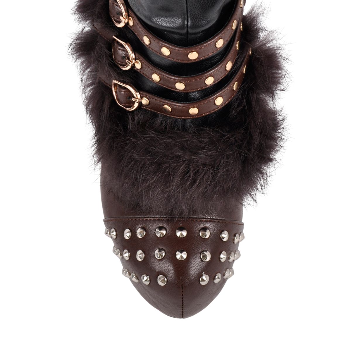 Platform Fur Rivet Buckle Thigh High Boots - Onlymaker Essential