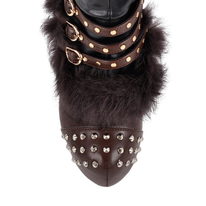Platform Fur Rivet Buckle Thigh High Boots - Onlymaker Essential