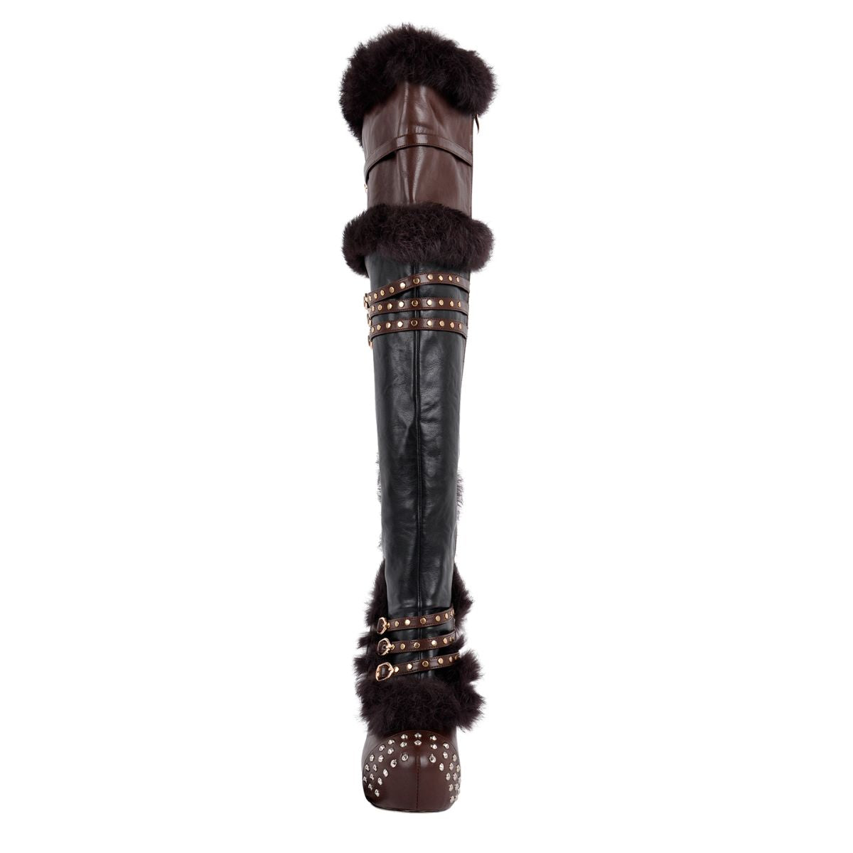 Platform Fur Rivet Buckle Thigh High Boots - Onlymaker Essential