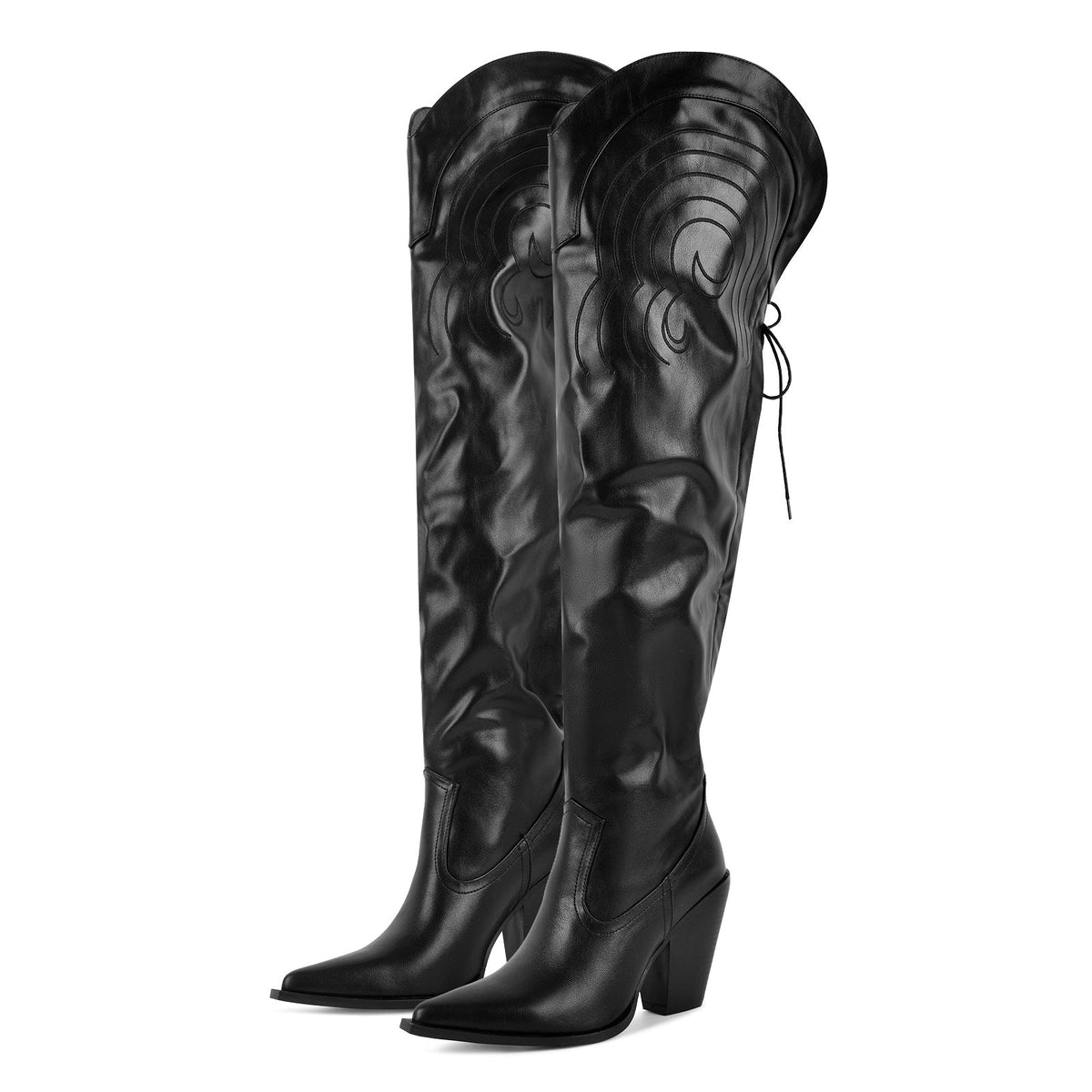 Pointed Toe Back Lace-up Thigh High Western Boots - Onlymaker Customer Favorite