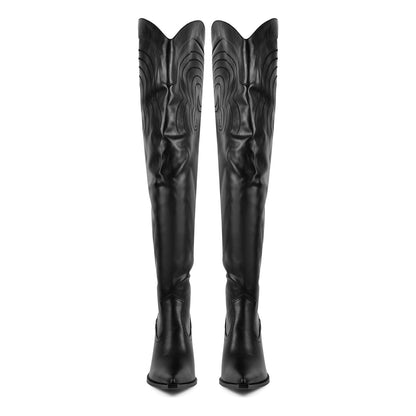 Pointed Toe Back Lace-up Thigh High Western Boots - Onlymaker Customer Favorite