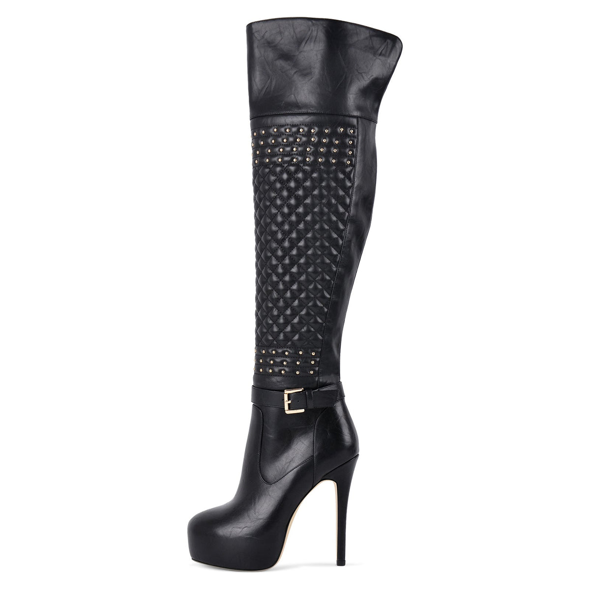 Platform Rivet Buckle Strap Thigh High Boots - Onlymaker Essential