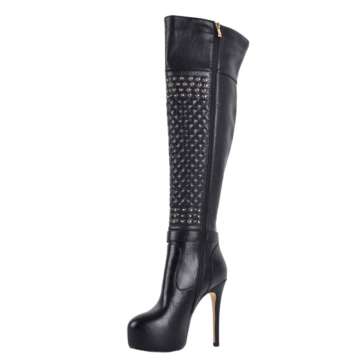 Platform Rivet Buckle Strap Thigh High Boots - Onlymaker Essential