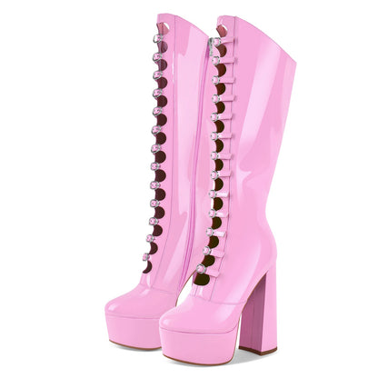 Platform Multibuckle Strap Knee High Boots - Onlymaker Top Pick