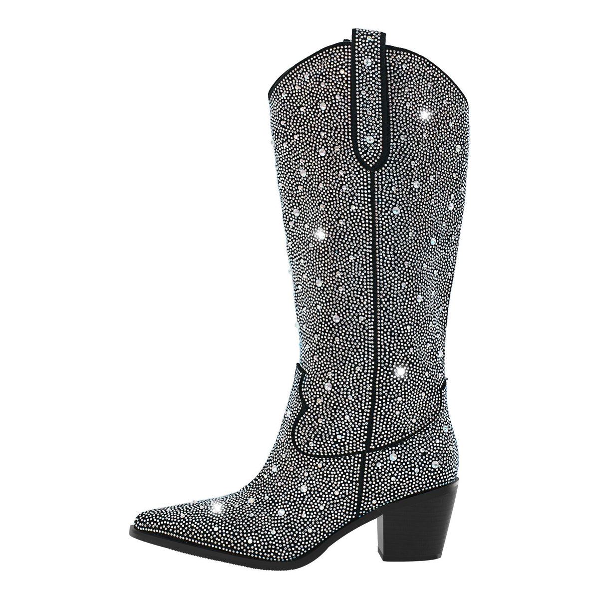 Rhinestone Pointed Toe Knee High Western Boots - Onlymaker Essential
