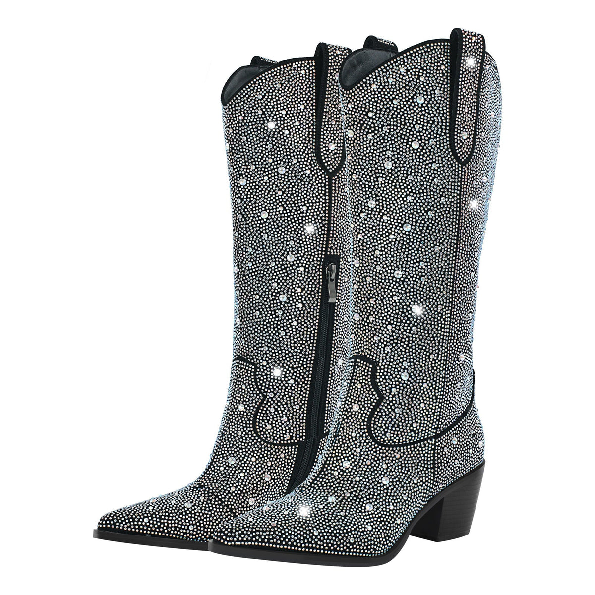 Rhinestone Pointed Toe Knee High Western Boots - Onlymaker Essential