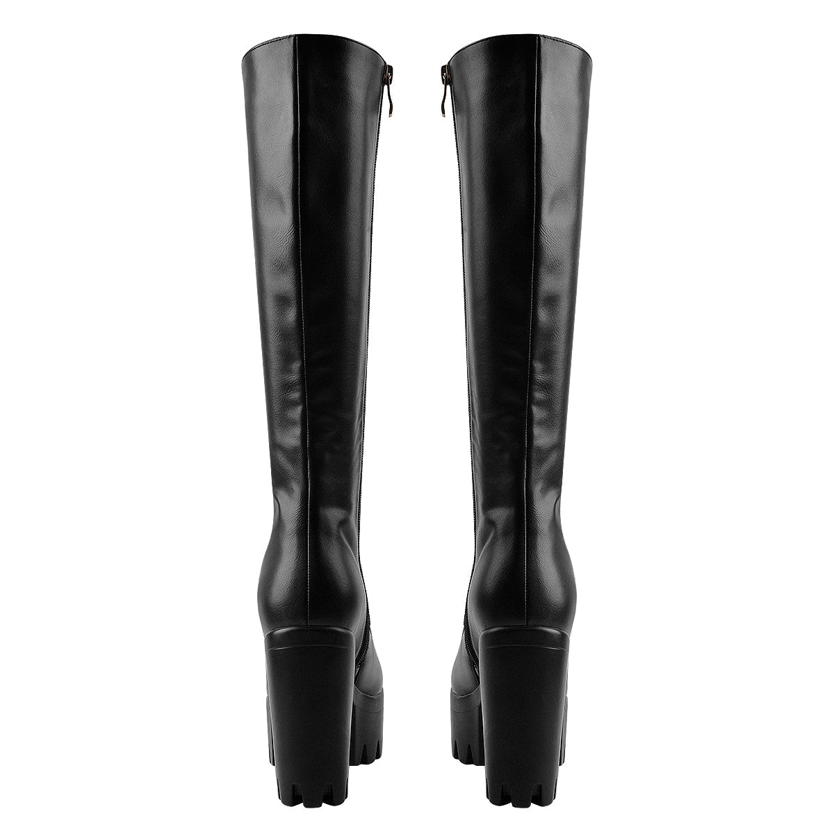 Round Toe Chunky Heel Lace up Platform Knee Boots - Onlymaker Best Seller
