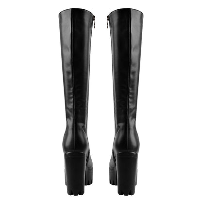 Round Toe Chunky Heel Lace up Platform Knee Boots - Onlymaker Best Seller