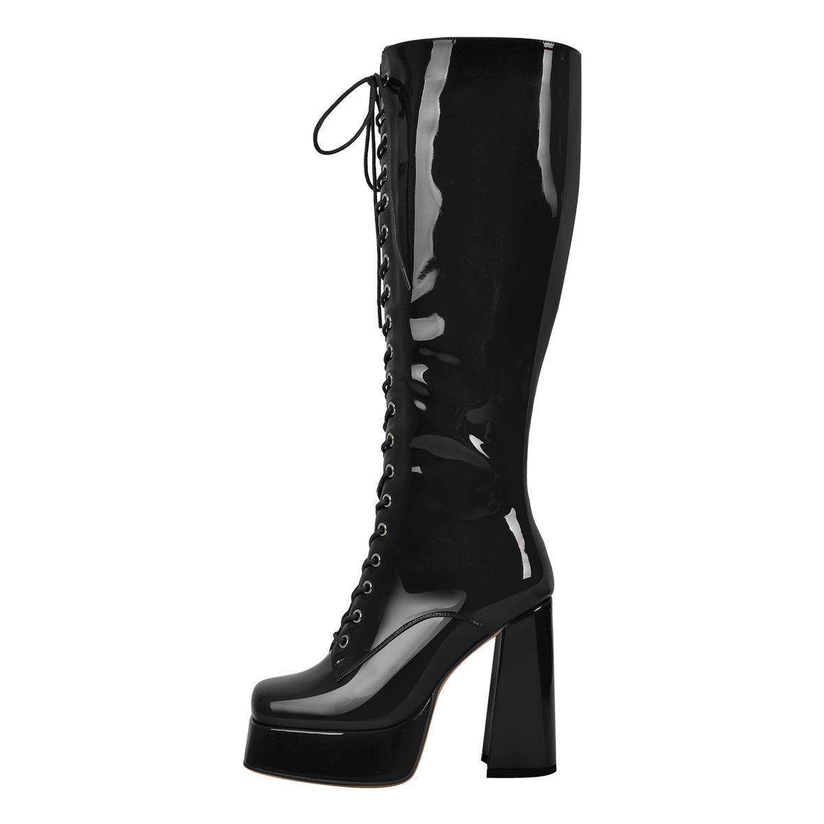 Square Toe Lace up Chunky Heels Boots - Onlymaker Hot Sale