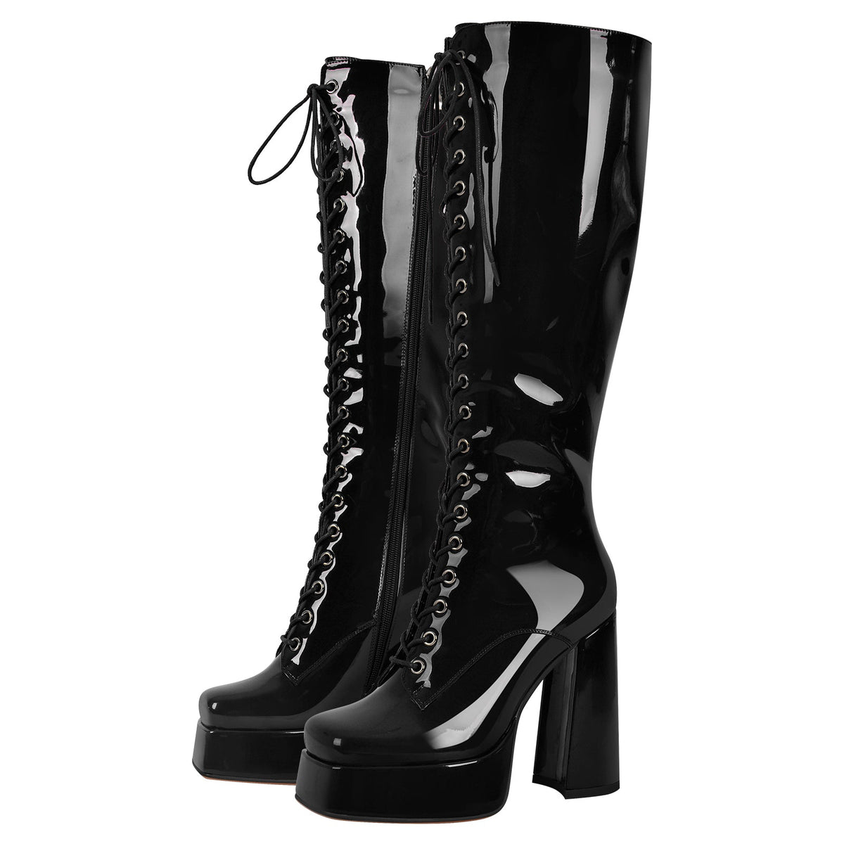 Square Toe Lace up Chunky Heels Boots - Onlymaker Hot Sale