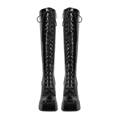 Square Toe Lace up Chunky Heels Boots - Onlymaker Hot Sale
