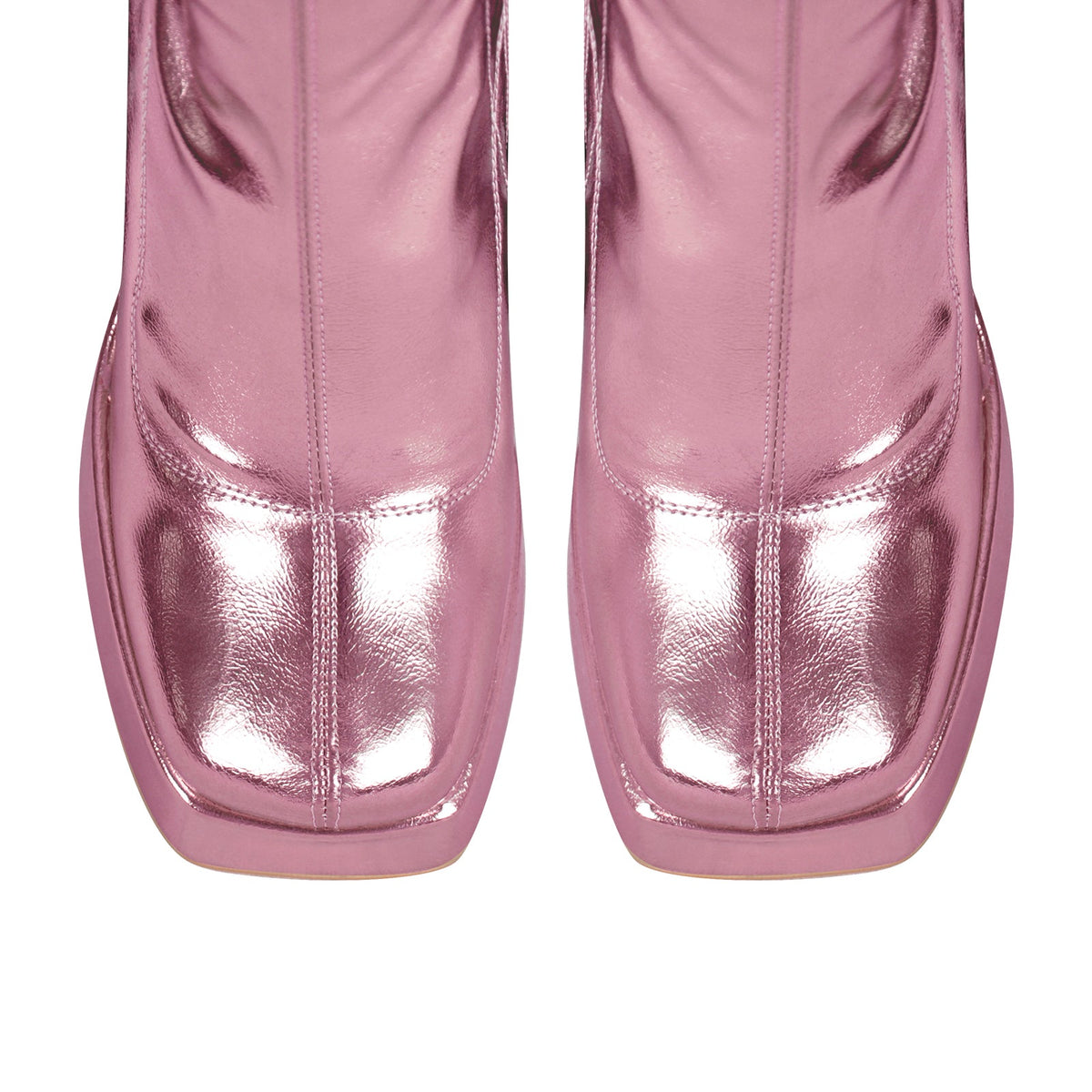 Metallic Leather Platform Chunky Heel Knee High Boots - Onlymaker Smart Buy