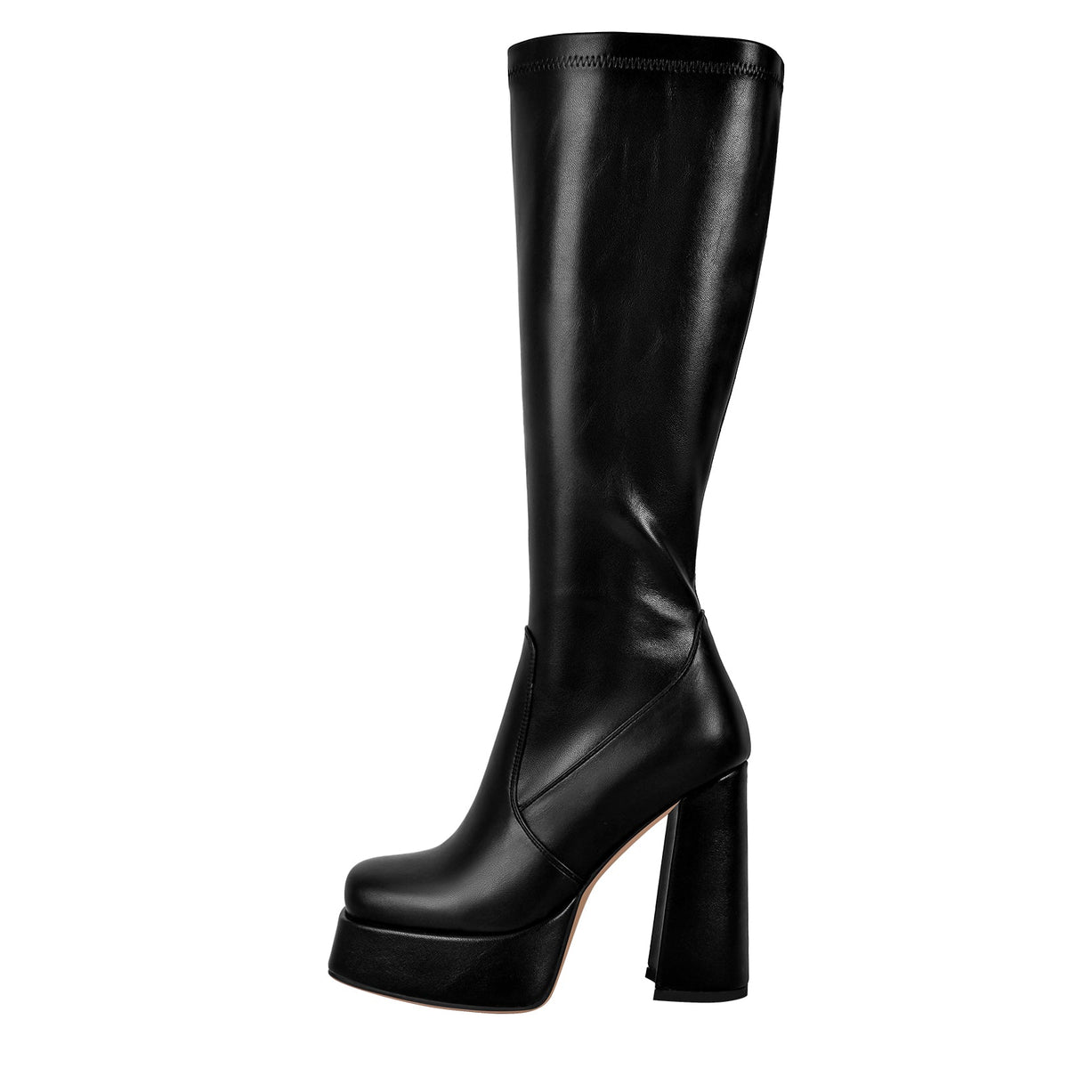 Square Toe Platform Chunky Heel Knee High Boots - Onlymaker Quality