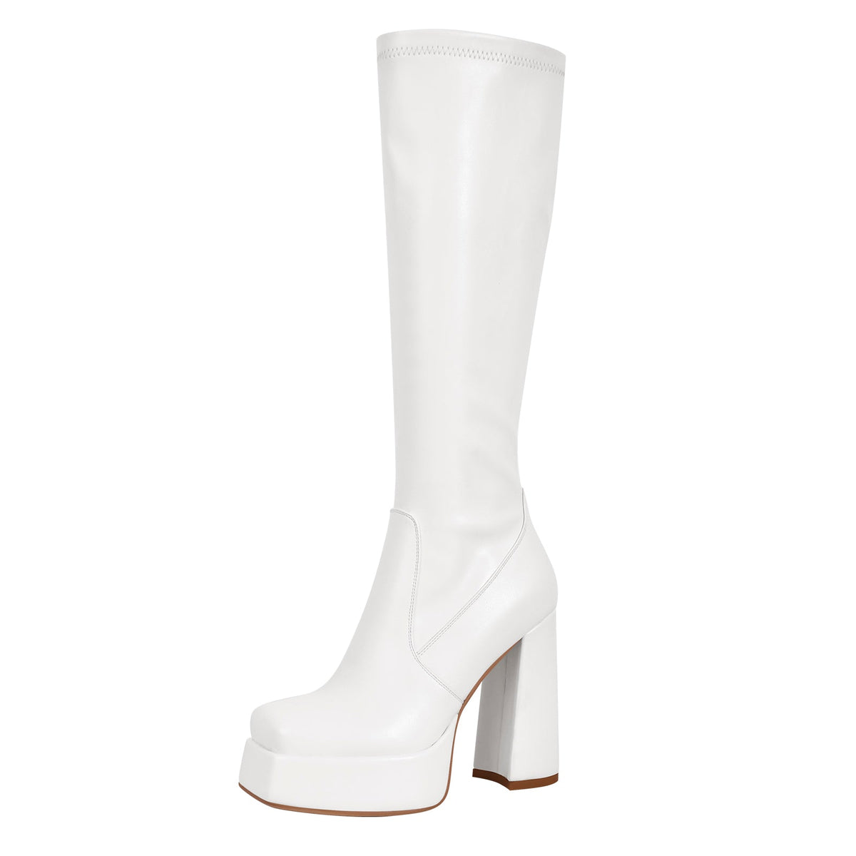 Square Toe Platform Chunky Heel Knee High Boots - Onlymaker Quality