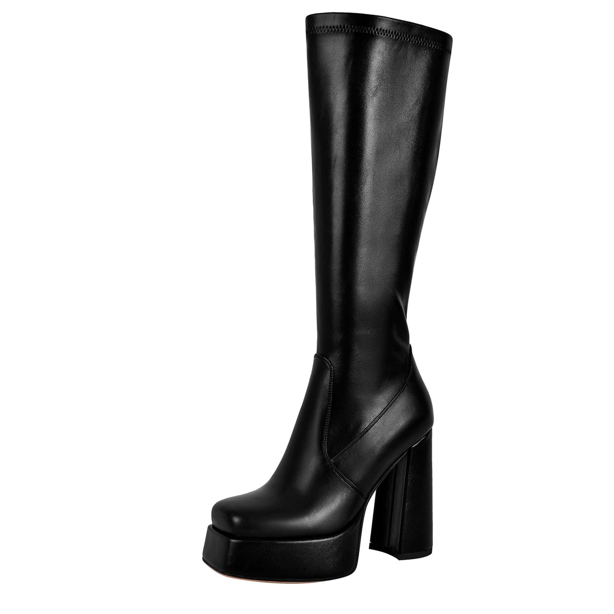 Square Toe Platform Chunky Heel Knee High Boots - Onlymaker Quality
