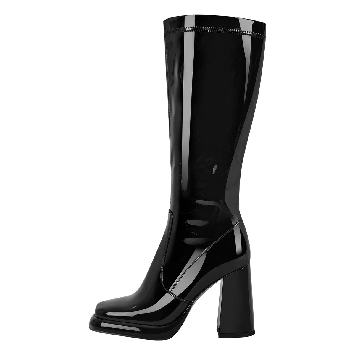 Platform Square Toe Chunky Heel Knee High Boots - Onlymaker Deals
