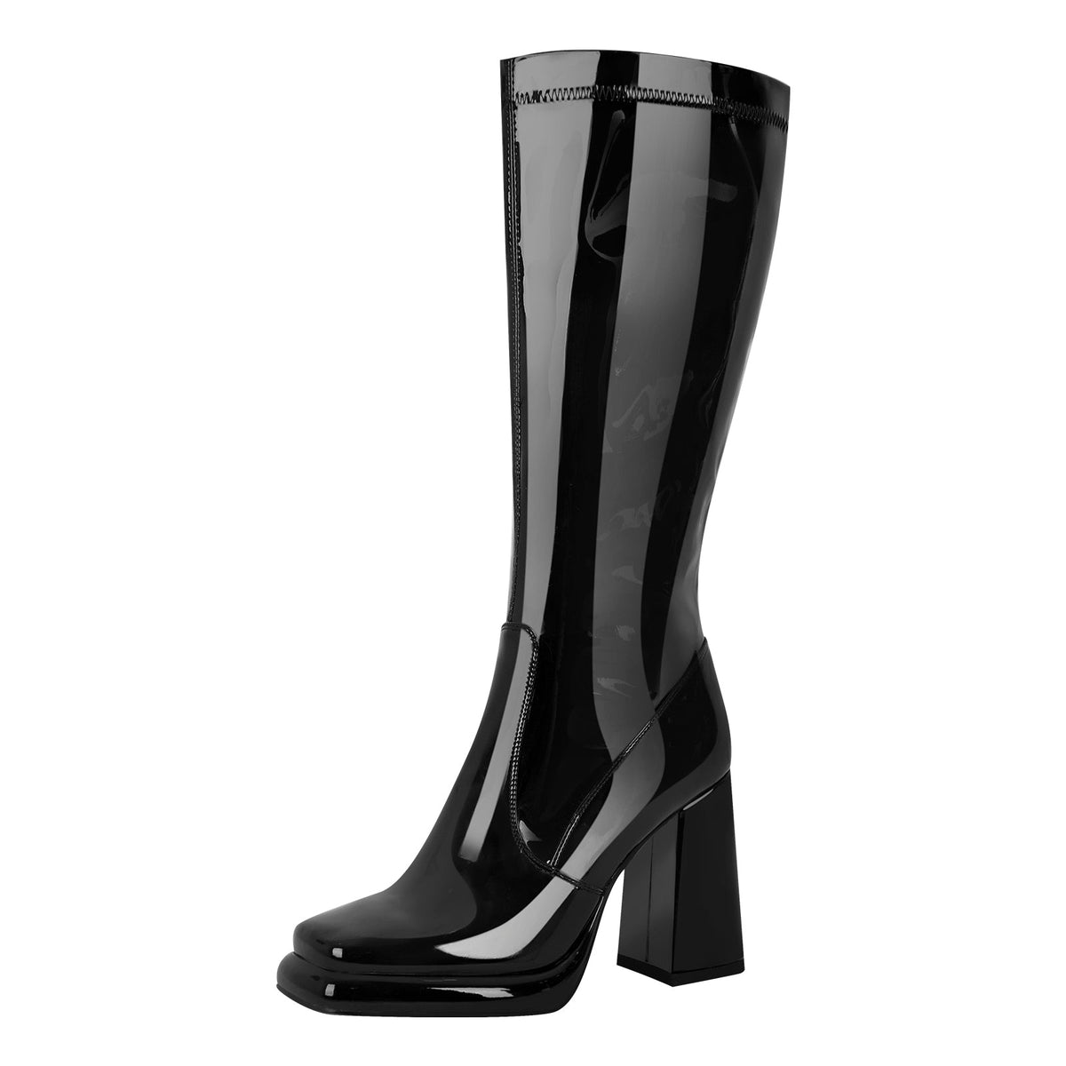 Platform Square Toe Chunky Heel Knee High Boots - Onlymaker Deals