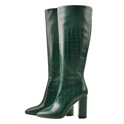 Pointed Toe Stone Pattern Chunky Boots - Onlymaker Signature