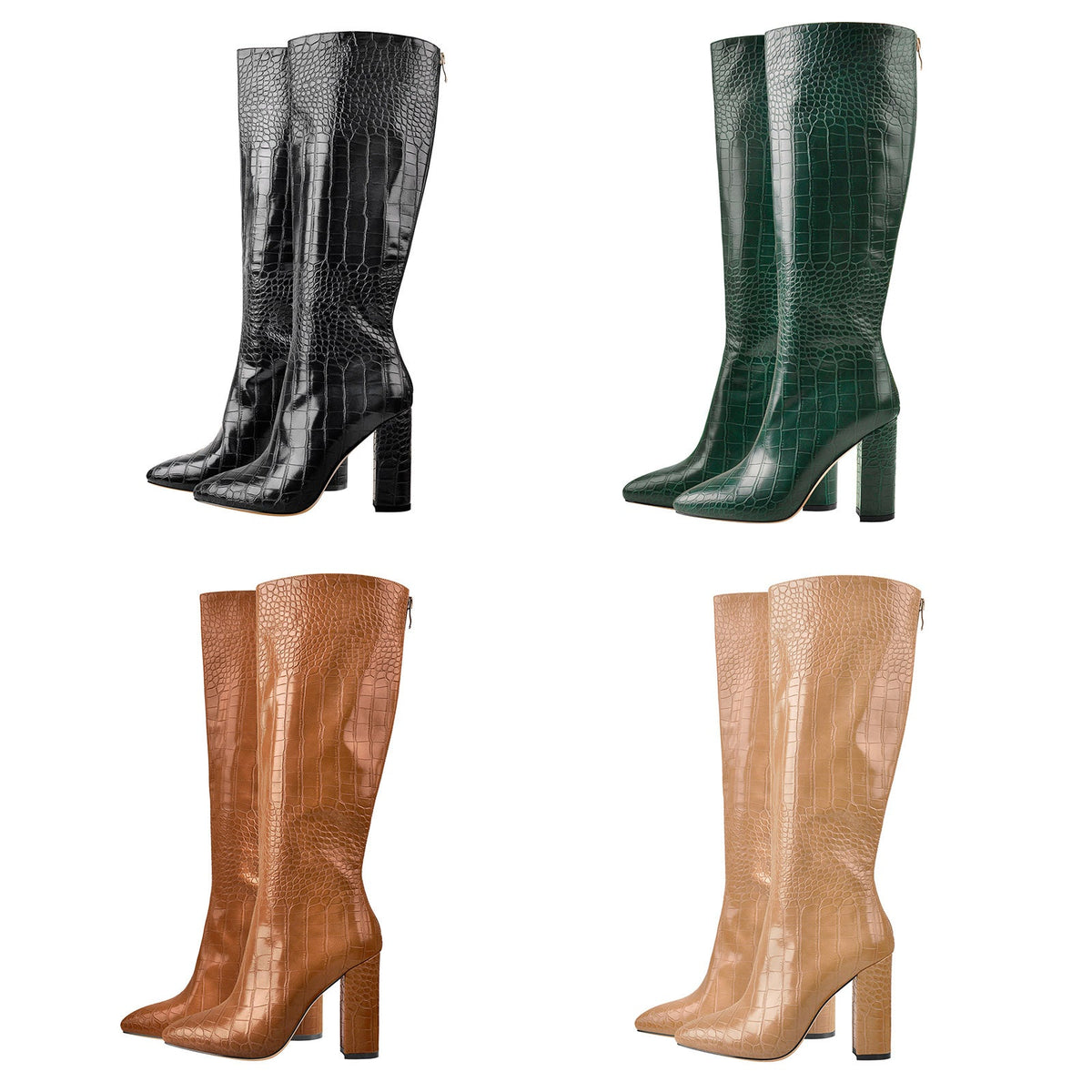 Pointed Toe Stone Pattern Chunky Boots - Onlymaker Signature