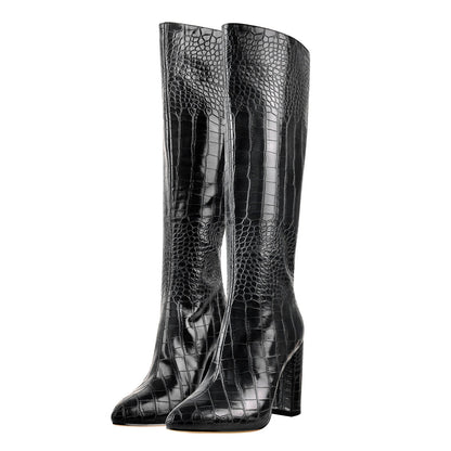 Pointed Toe Stone Pattern Chunky Boots - Onlymaker Signature
