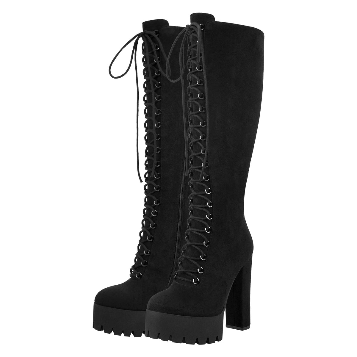 Platform Chunky Heels Lace up Knee High Boots - Onlymaker Hot Sale