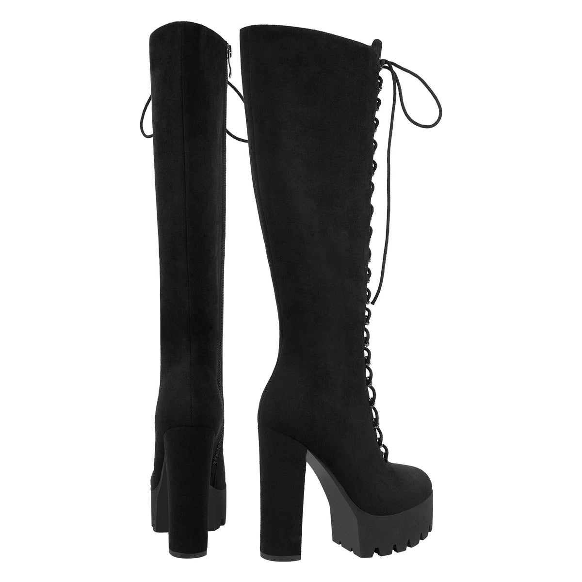 Platform Chunky Heels Lace up Knee High Boots - Onlymaker Hot Sale