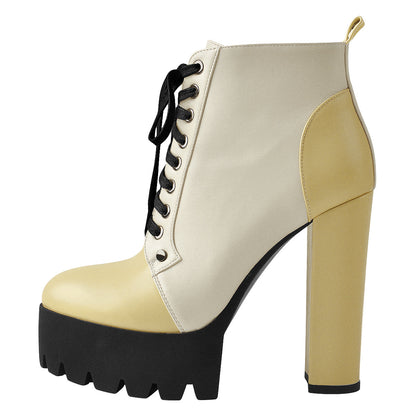 Platform Split Joint Lace-up Chunky Heel Ankle Boots - Onlymaker Premium