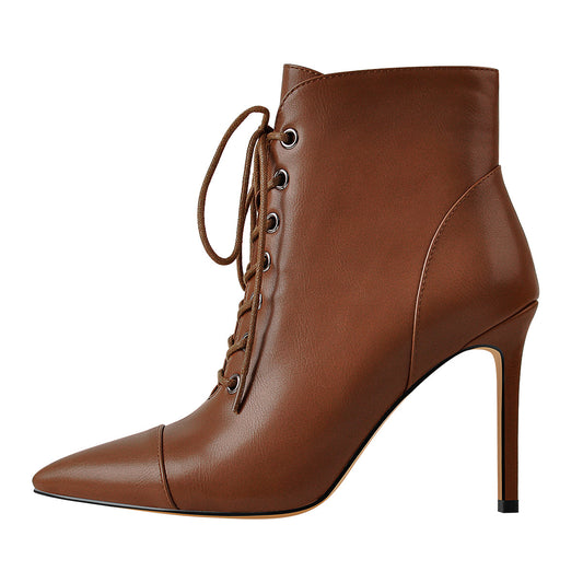 Pointed Toe Lace-up Stiletto Ankle Boots - Onlymaker Value