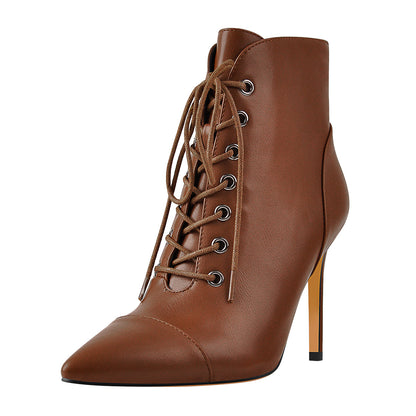 Pointed Toe Lace-up Stiletto Ankle Boots - Onlymaker Value